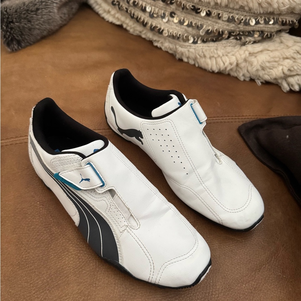 Puma Men’s White Athletic Slip-On Shoes with Black and Teal Accents